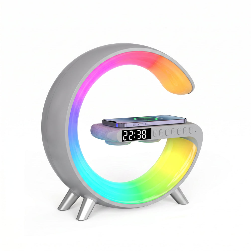 Station Intelligente GENZO — Chargeur Sans Fil 15W · Enceinte Bluetooth · Réveil LED